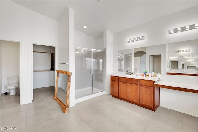 8212 Minots Ledge Ave, Las Vegas, NV 89147 - full bath with a shower stall, vanity, toilet, and tile patterned floors