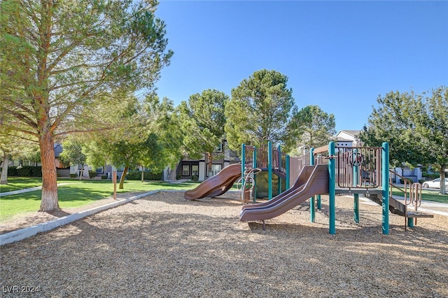 view of jungle gym with a yard