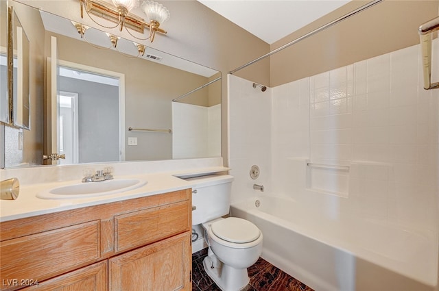 full bathroom with toilet, bathtub / shower combination, and vanity