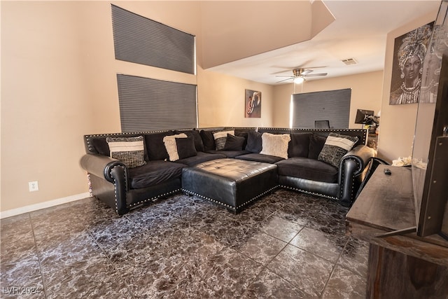 living room featuring ceiling fan