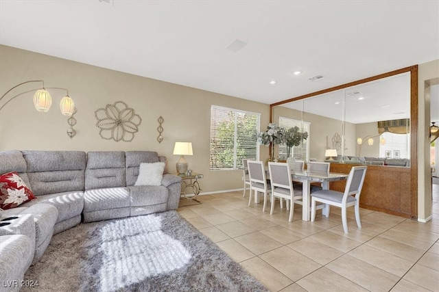 living room featuring light tile patterned flooring