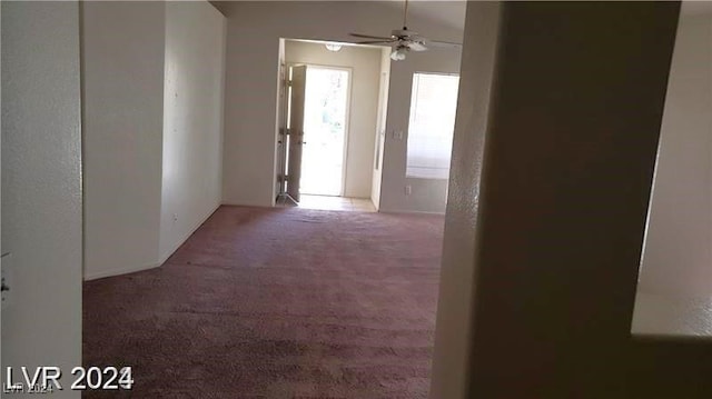 spare room with ceiling fan and carpet