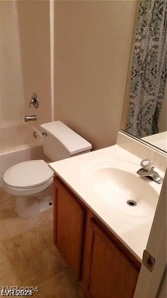 full bathroom featuring vanity, toilet, and  shower combination