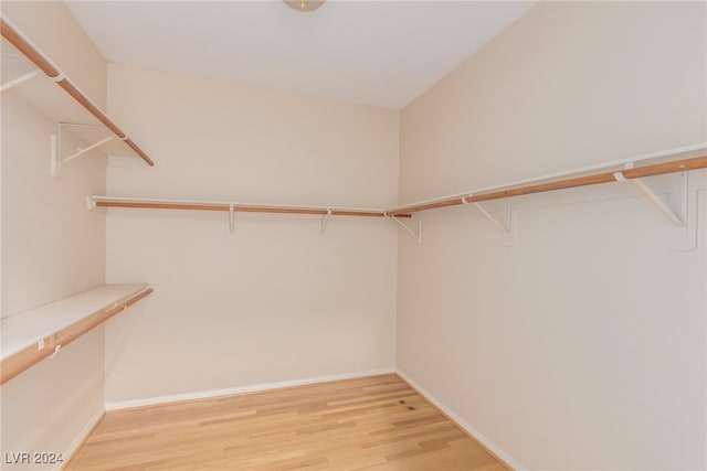 walk in closet with light hardwood / wood-style flooring