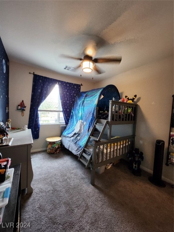 bedroom featuring carpet flooring and ceiling fan