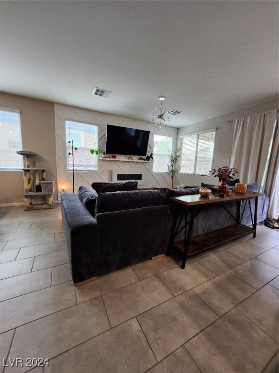 living room featuring light tile patterned floors