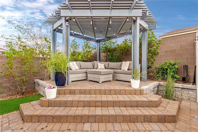 view of patio / terrace with a pergola and an outdoor hangout area