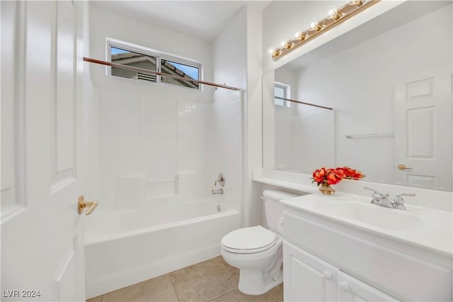 full bathroom with tile patterned flooring, bathtub / shower combination, vanity, and toilet