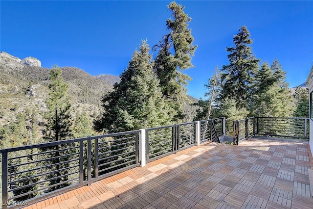 view of patio / terrace with a mountain view