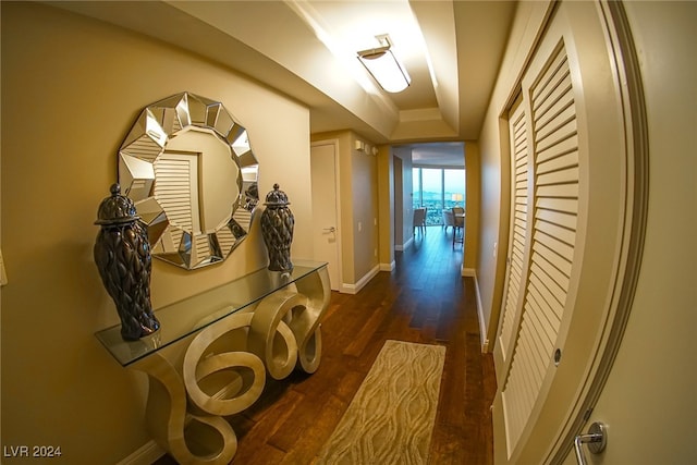 corridor with dark wood-type flooring