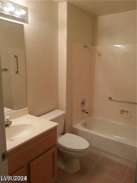 full bathroom featuring toilet, shower / bathing tub combination, vanity, and tile patterned floors