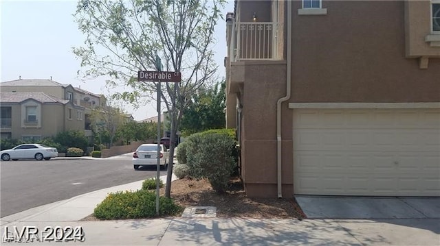 exterior space featuring a garage