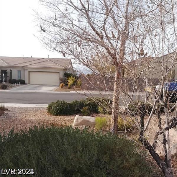 1652 Black Fox Canyon Rd, Henderson, NV 89052 - view of yard featuring an attached garage and concrete driveway