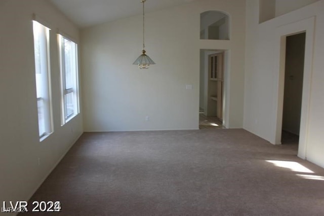 spare room featuring high vaulted ceiling and carpet