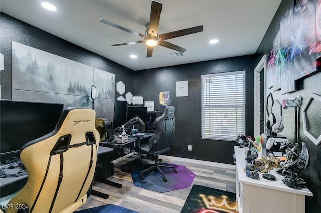 4323 Creekside Cavern Ave, North Las Vegas, NV 89084 - office featuring ceiling fan, wood finished floors, recessed lighting, and baseboards