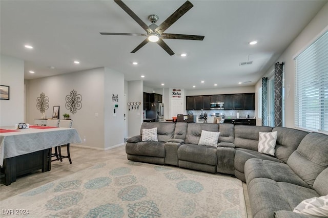 4323 Creekside Cavern Ave, North Las Vegas, NV 89084 - living area featuring recessed lighting, ceiling fan, and baseboards