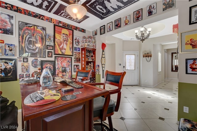 dining space featuring a notable chandelier