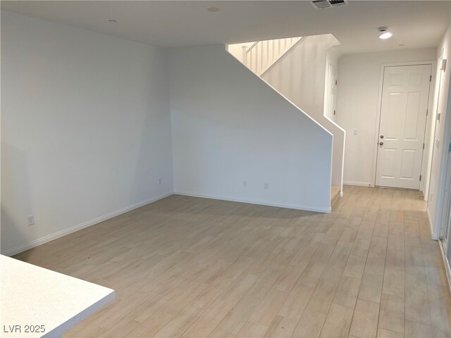 unfurnished living room with light hardwood / wood-style flooring