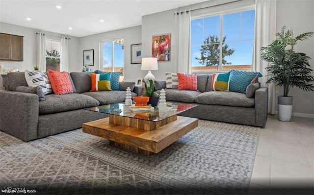 living room featuring tile patterned floors