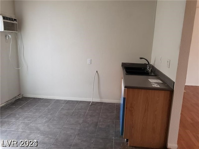 kitchen with sink and dark hardwood / wood-style flooring