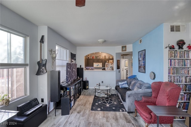 living room featuring light wood-type flooring