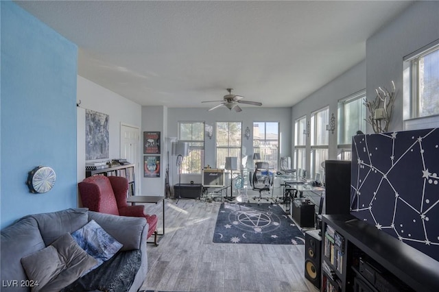 9975 Peace Way Unit 1058, Las Vegas, NV 89147 - living area featuring wood finished floors, plenty of natural light, and a ceiling fan