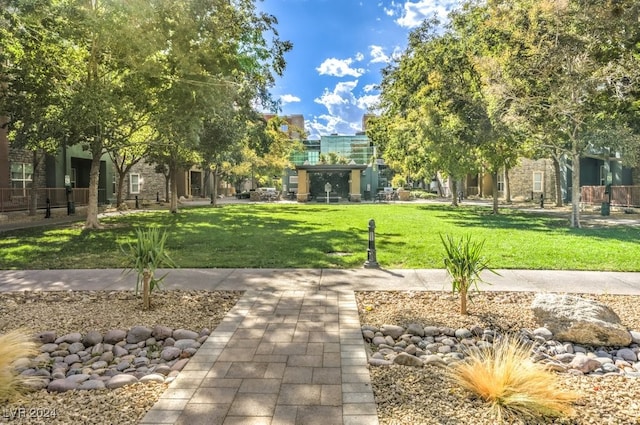 view of home's community with a yard