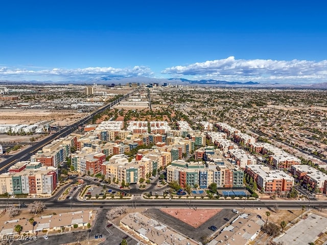 drone / aerial view featuring a mountain view