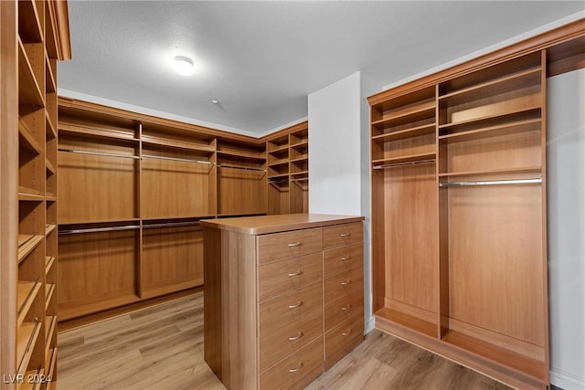 walk in closet with light wood-type flooring