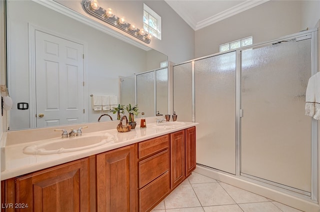 bathroom with vanity, walk in shower, and plenty of natural light