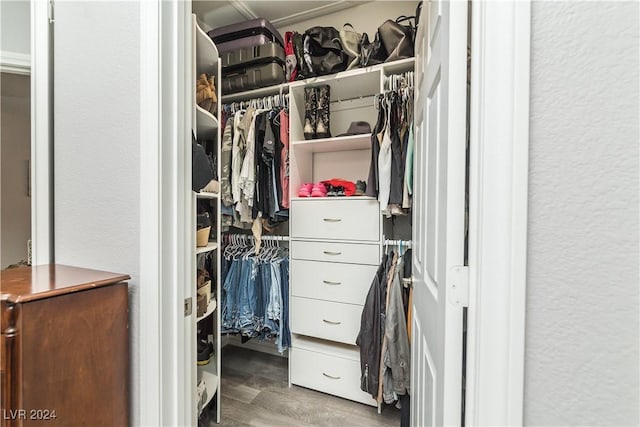 walk in closet featuring wood finished floors