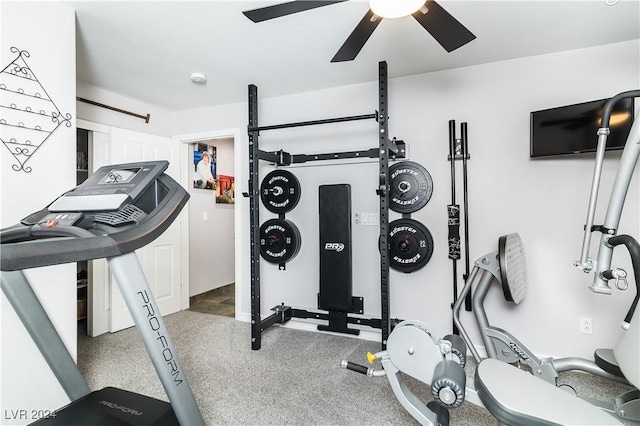 workout area with a ceiling fan