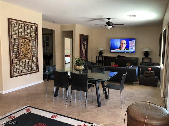 dining room with ceiling fan