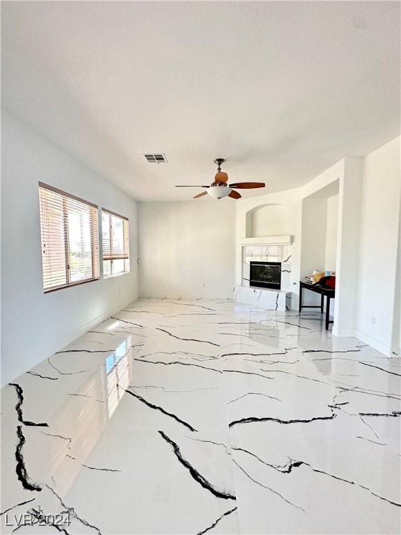 living room with ceiling fan