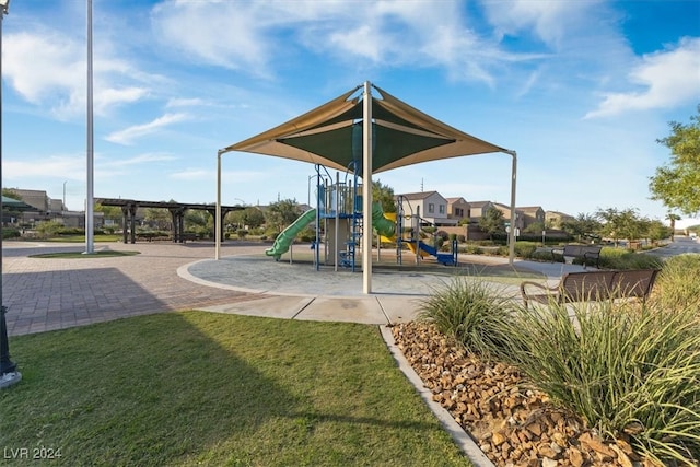 view of play area featuring a yard