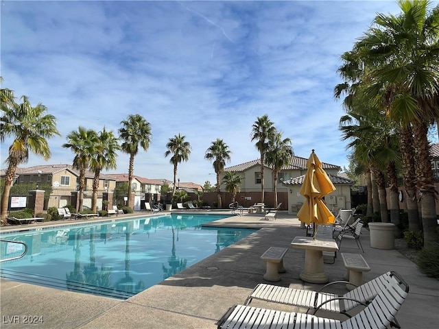 view of pool featuring a patio area