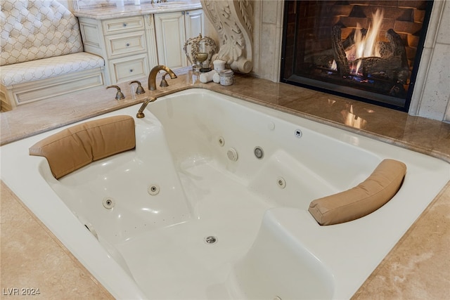 bathroom featuring tiled bath