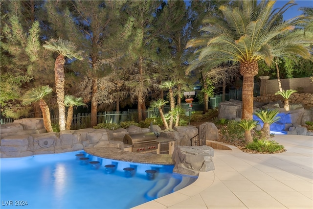 view of pool with a patio and a grill