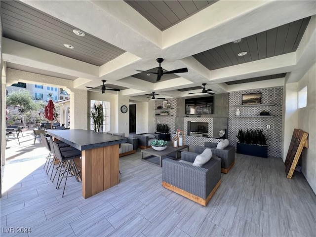 living room featuring ceiling fan