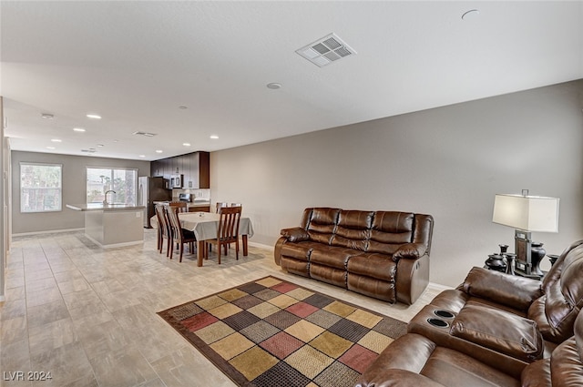 living room with sink