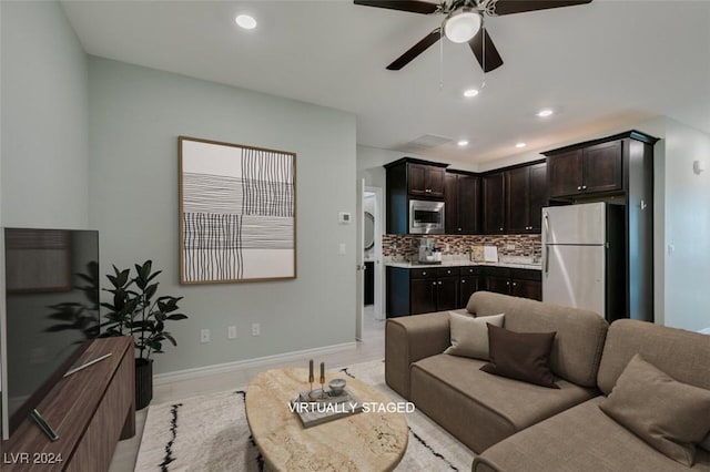 living room with ceiling fan