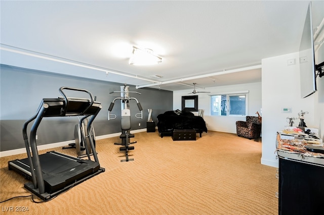 exercise room featuring carpet