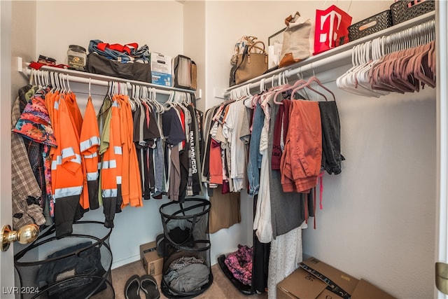 walk in closet with carpet