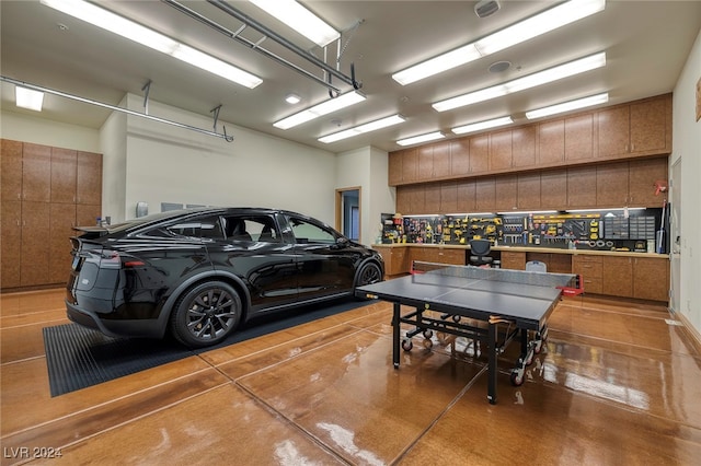 garage featuring a workshop area