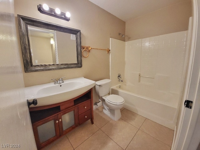 full bathroom featuring vanity, shower / washtub combination, toilet, and tile patterned flooring