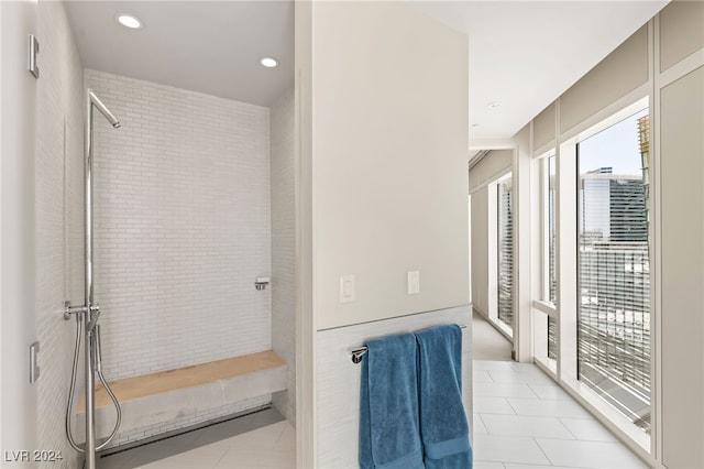 bathroom with tile patterned floors