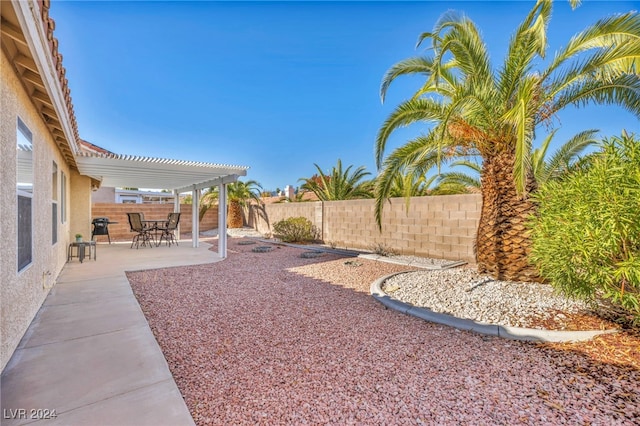 view of yard featuring a pergola and a patio