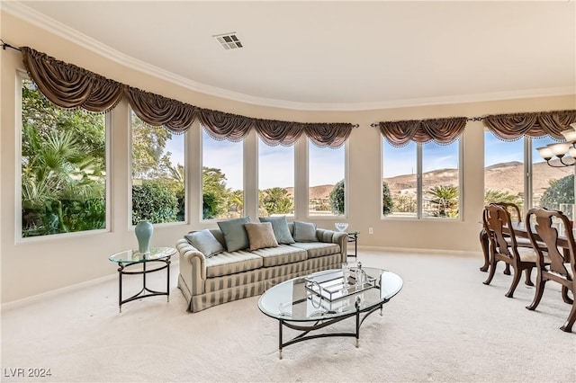 sunroom / solarium with a mountain view