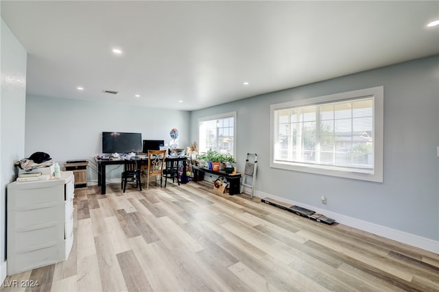 office space featuring light hardwood / wood-style floors