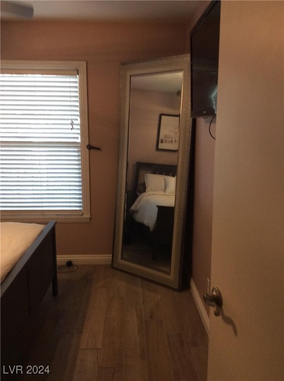 bathroom featuring vanity and hardwood / wood-style flooring